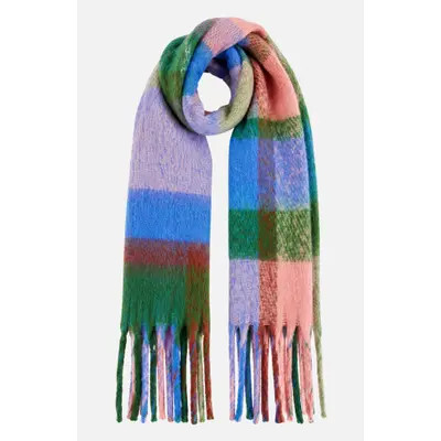 Yumi Oversize Fringe Checked Scarf in Blue at Nordstrom | Nordstrom