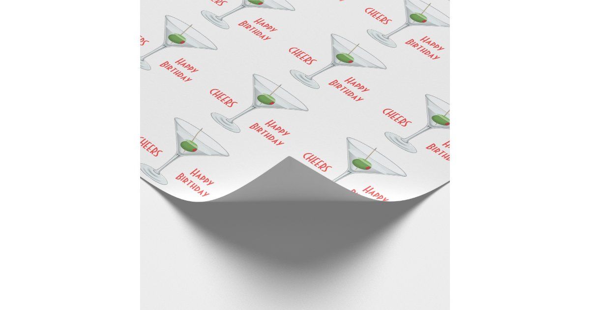 Birthday Cheers Martini Glass Olive Cocktail White Wrapping Paper | Zazzle | Zazzle