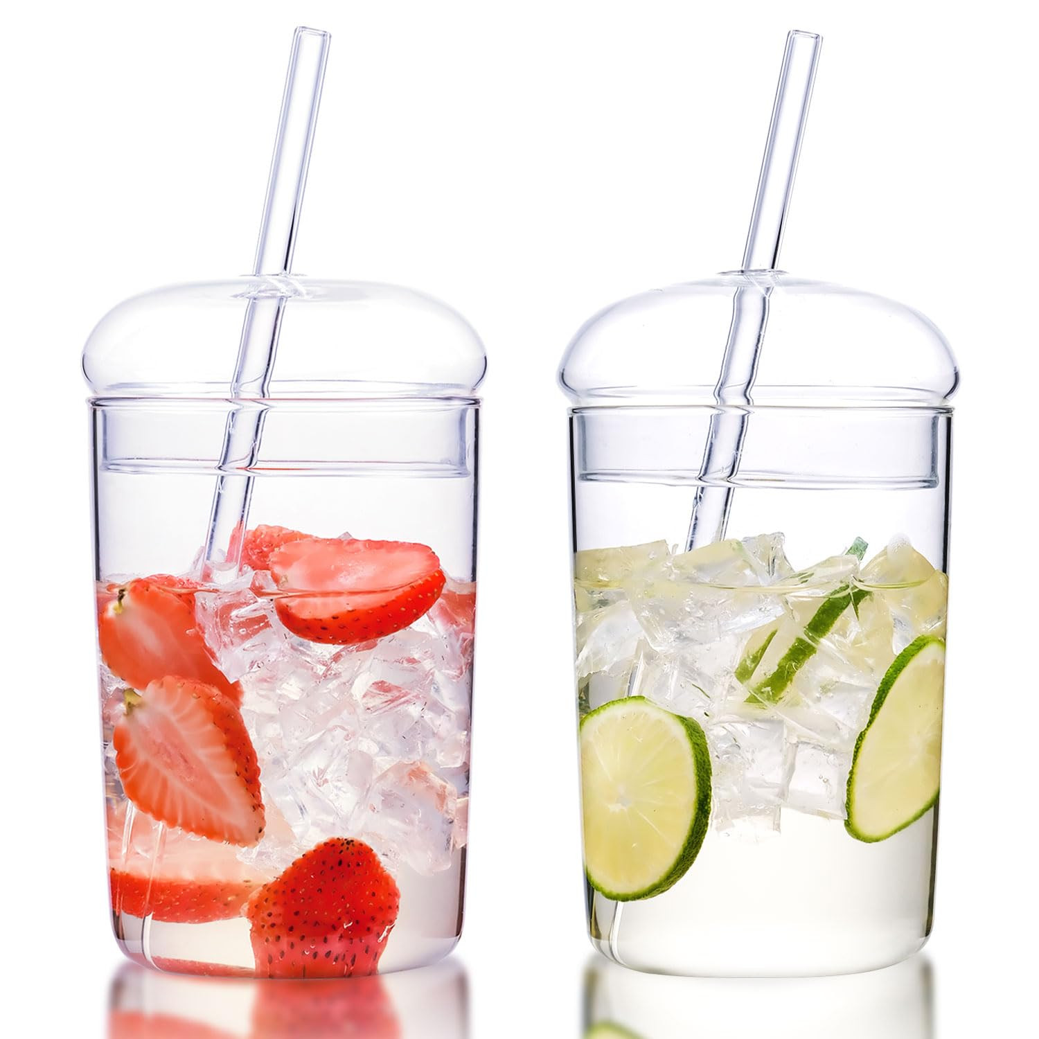 WHJY Glass Tumbler with Lid and Straw, Clear Travel Smoothie Cup，Heat Resistant Glass Outdoor Drinking Glasses， 16oz Glass To Go Cup with Lid and Straw - 2 Packs | Amazon (US)