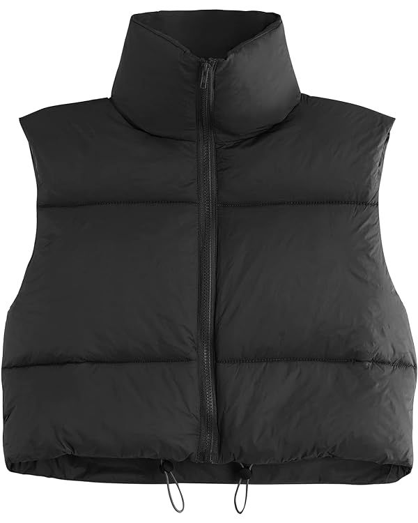 Komorebi Womens Cropped Puffer Vest Outwear Winter Vest Stand Collar Zip Up Padded Quilted Sleeve... | Amazon (US)