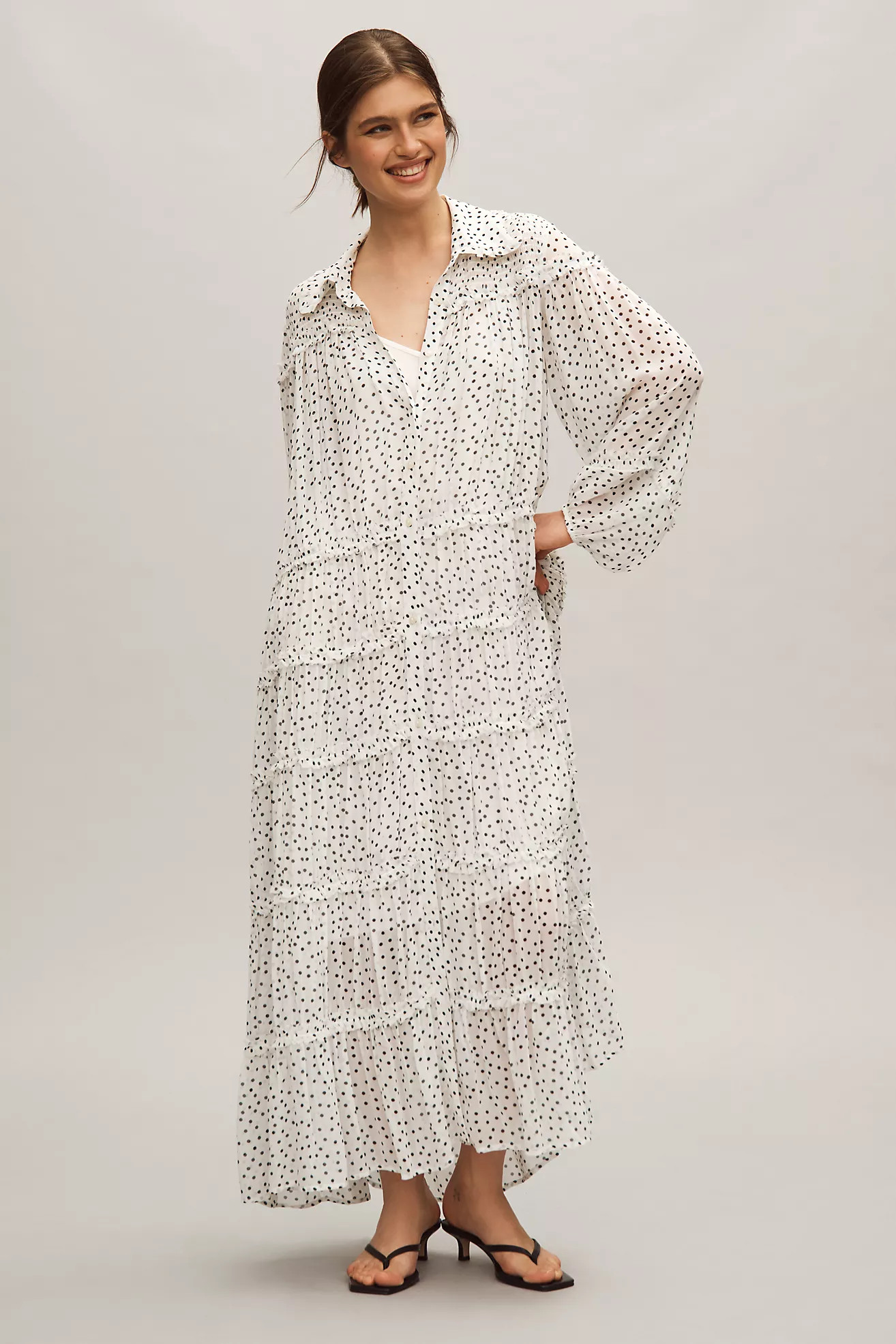 By Anthropologie Long-Sleeve Smocked Tiered Maxi Dress | Anthropologie (US)