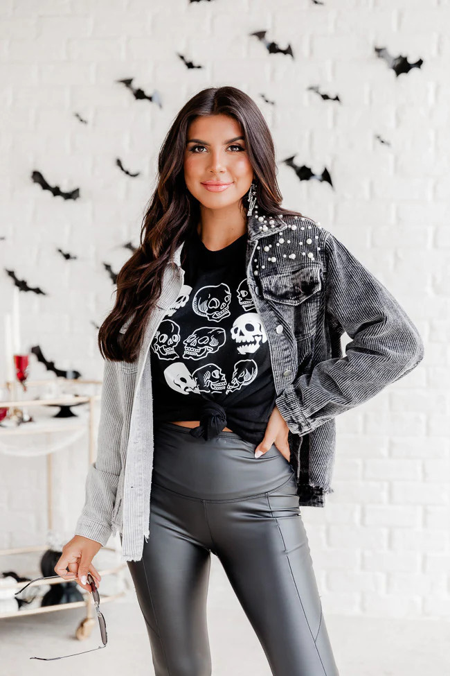 That's Not All Black And Grey Color Block Studded Corduroy Jacket | Pink Lily