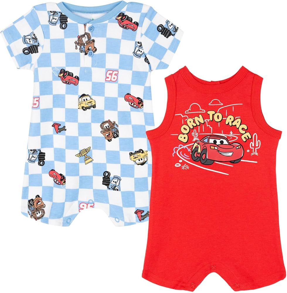 Disney Baby 2 Pack Henley Rompers Newborn to Infant Sizes (Newborn - 24 Months) | Amazon (US)
