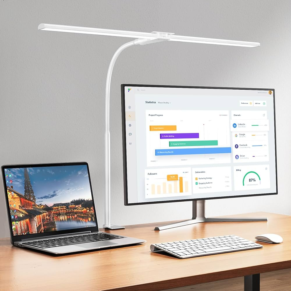 EppieBasic LED Desk lamp,Double Head Architect Desk Lamps for Home Office,Extra Bright Workbench ... | Amazon (US)