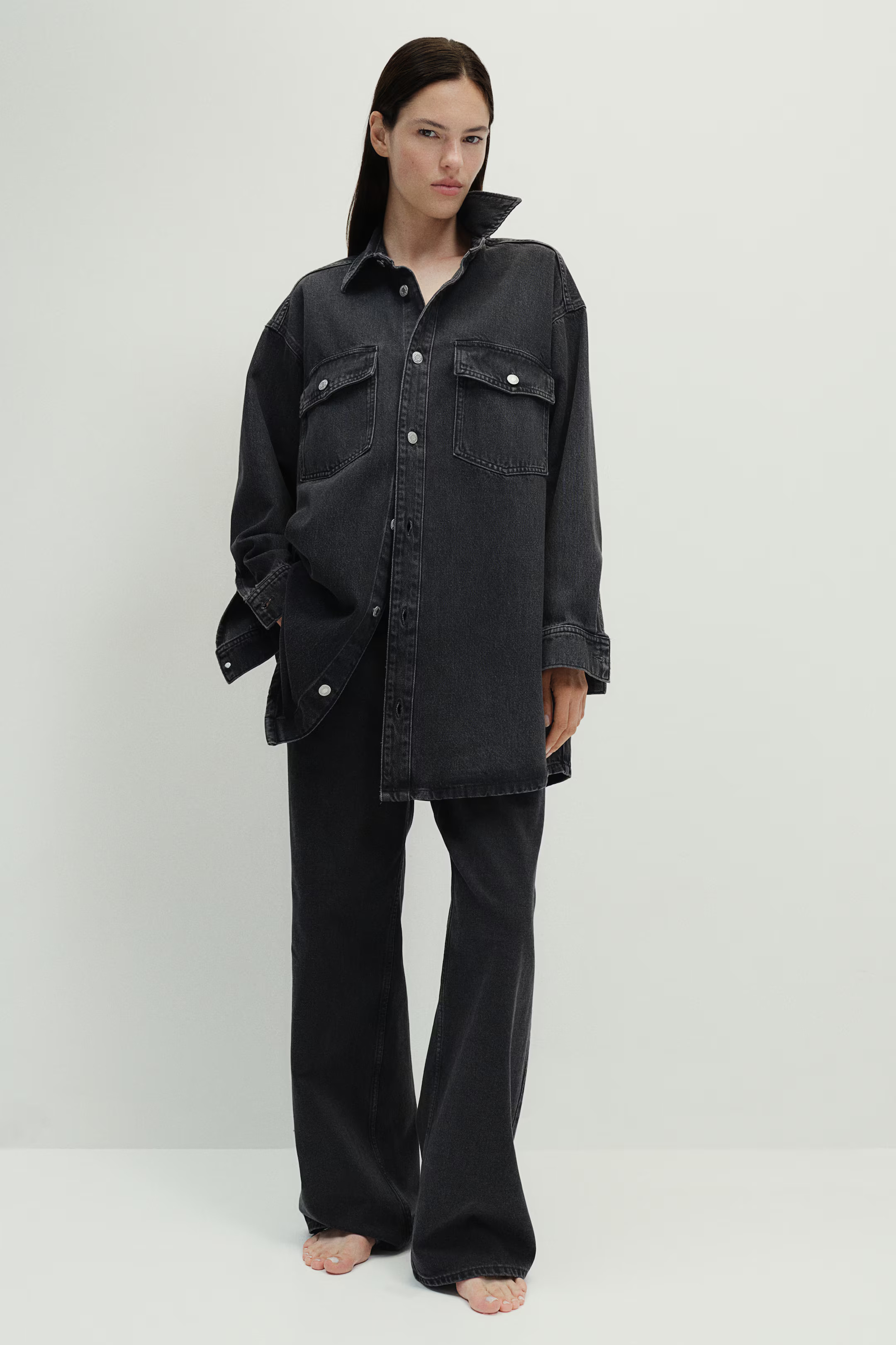 Oversized Denim Shirt - Black - Ladies | H&M US | H&M (US + CA)