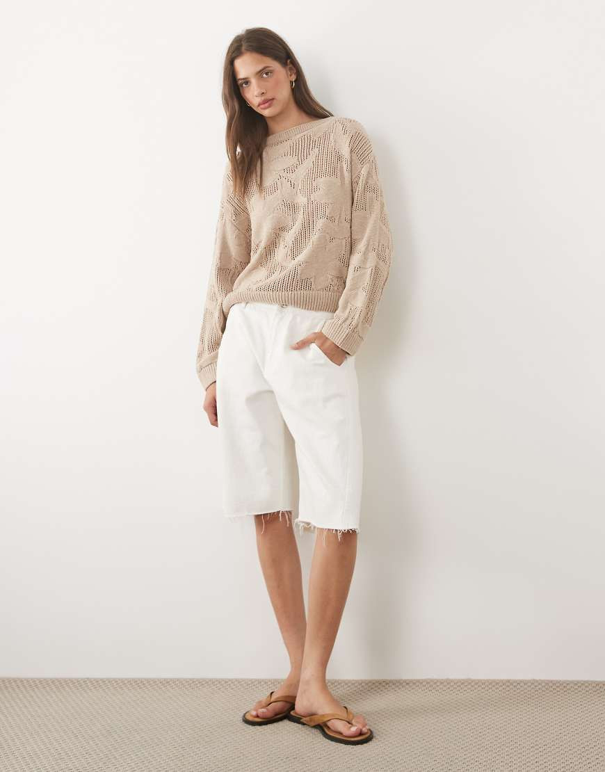 ASOS DESIGN floral lace knit sweater in stone-Neutral | ASOS (Global)