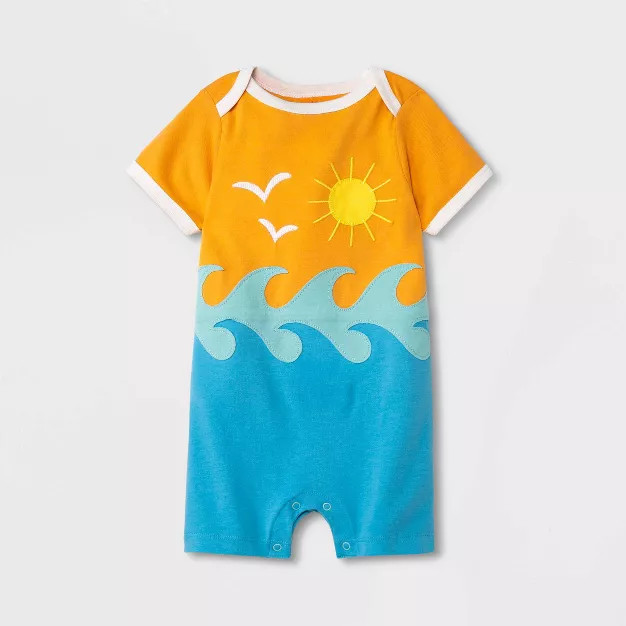 Baby Seascape Applique Romper - Cat & Jack™ Light Orange | Target