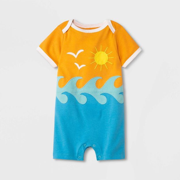 Baby Seascape Applique Romper - Cat & Jack™ Light Orange | Target