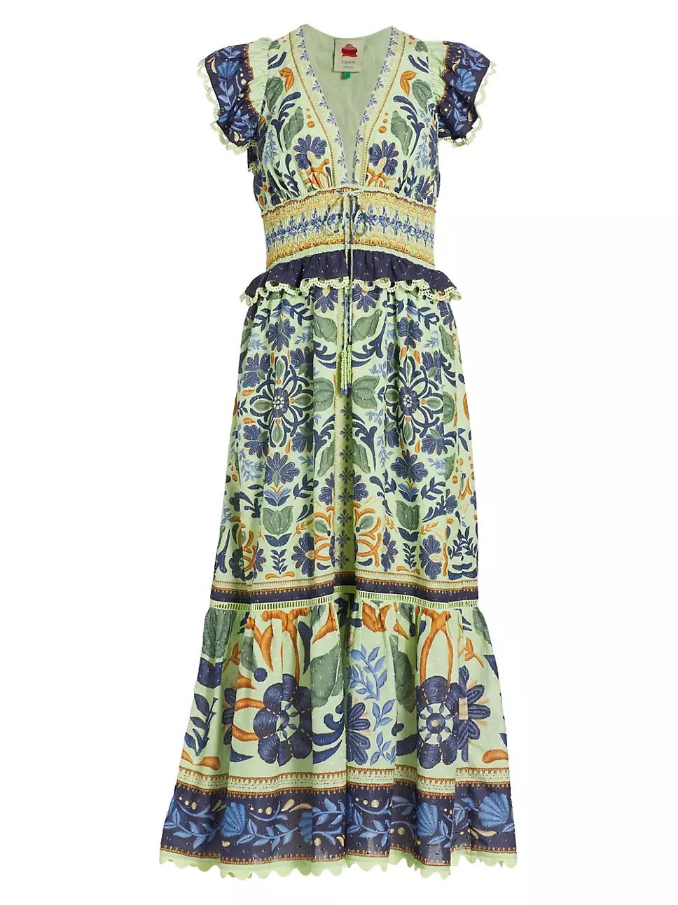 Farm Rio Ocean Tapestry Suzani Cotton Midi-Dress | Saks Fifth Avenue | Saks Fifth Avenue