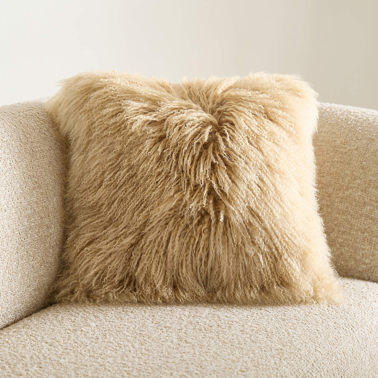 Rye Brown Mongolian Sheepskin 20"x20" Throw Pillow Cover + Reviews | Crate & Barrel | Crate & Barrel