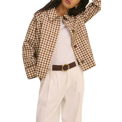 Nobody's Child Oyanti Cotton Gingham Swing Jacket in Brown at Nordstrom, Size Medium | Nordstrom