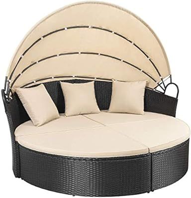 Homall Patio Furniture Outdoor Daybed with Retractable Canopy Wicker Furniture Sectional Seating ... | Amazon (US)