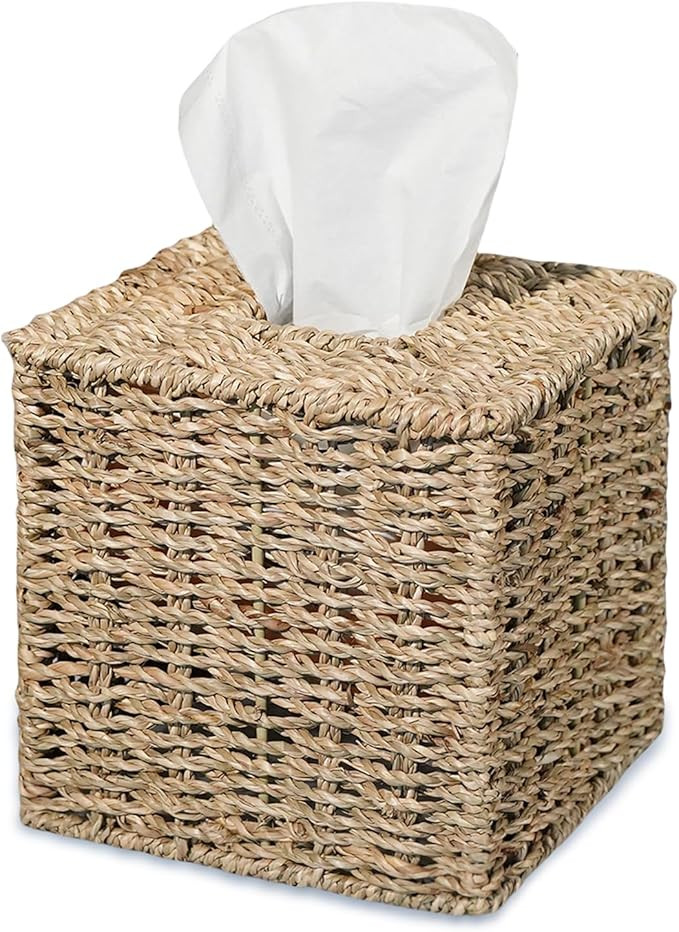 PINXIURY Seagrass Handwoven Wicker Tissue Box Cover, Natural Handmade Napkin Box Holder, Handcraf... | Amazon (US)