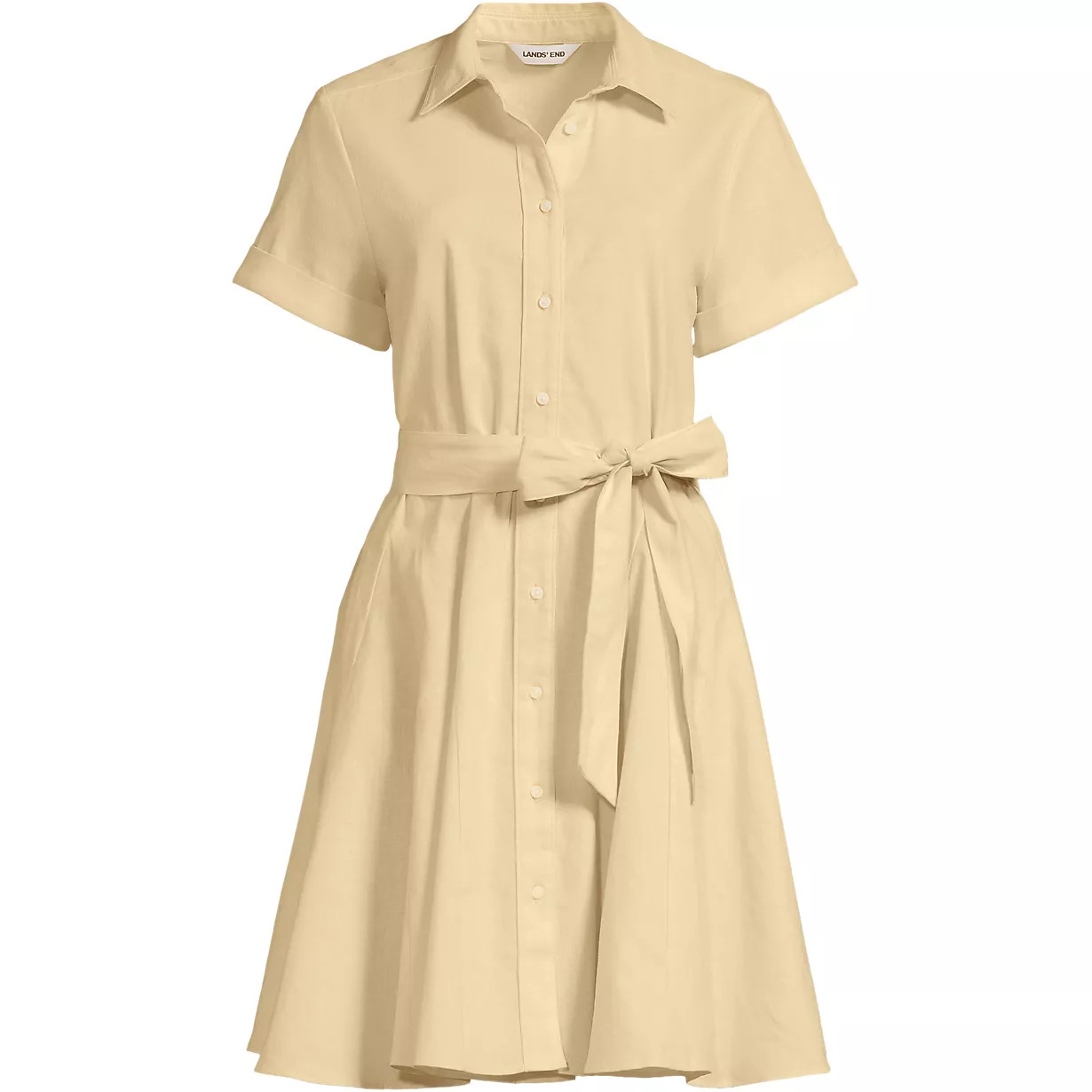 Women's Linen Blend Button Front Dress with Godets | Lands' End (US)
