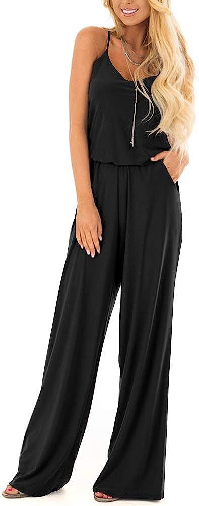 INFITTY Women Summer Sleeveless Spaghetti Strap Sexy Jumpsuit Rompers Wide Leg Pants Suit | Amazon (US)