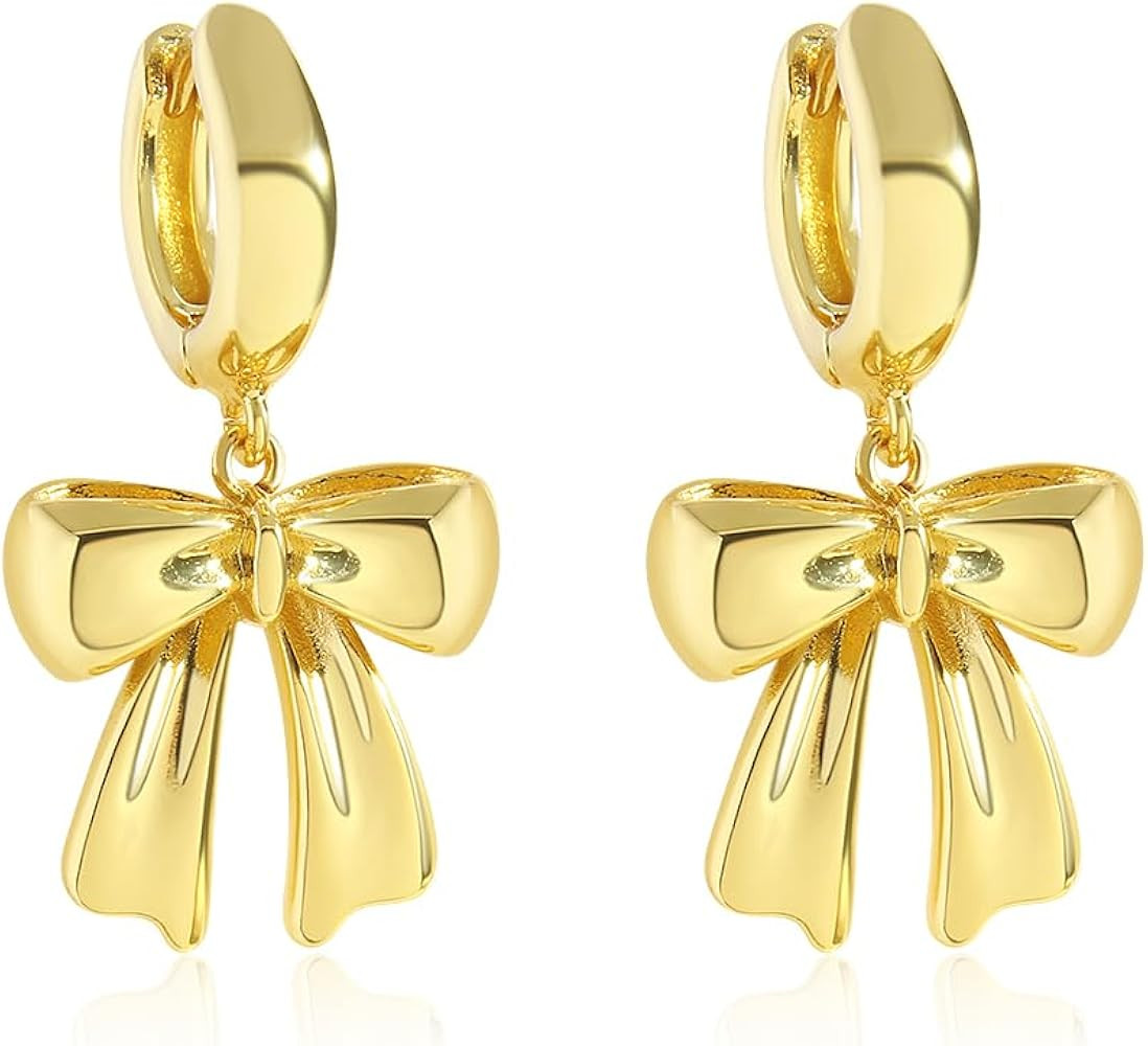 Gold Bow Drop Earrings For Women Cubic Zirconia Bowknot Dangle Earrings Statement Party Jewelry | Amazon (US)