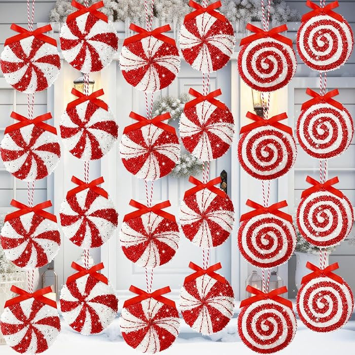 24 Pcs Large Christmas Glitter Candy Canes Ornaments 3.94 "Hanging Glitter Lollipop Candy Cane Fo... | Amazon (US)