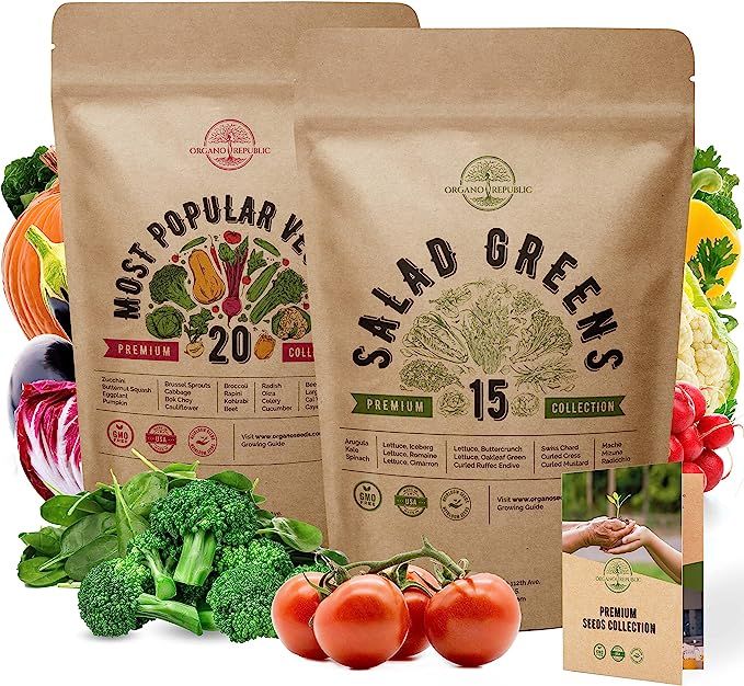 20 Most Popular Vegetables Seeds & 15 Salad Greens Seeds Variety Packs Non-GMO Heirloom Seeds for... | Amazon (US)