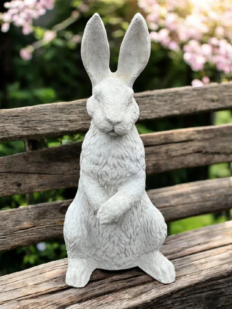 Concrete Rabbit Statue - Lawn Bunny Ornament - Stone Rabbit Figurine - Bunny Garden Sculpture - O... | Etsy (US)