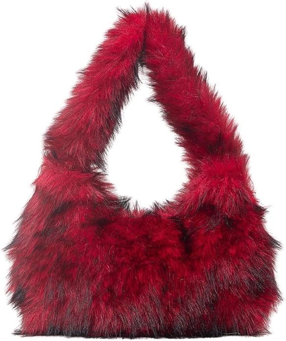 Amazon.com: SHENHE Women's Fuzzy Faux Fur Crescent Shoulder Bag Plush Purse Underarm Handbag Hobo... | Amazon (US)