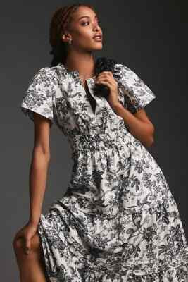 Anthropologie Somerset Tiered Maxi Dress Botanical Vines Leaves Gray Size LP NEW | eBay CA