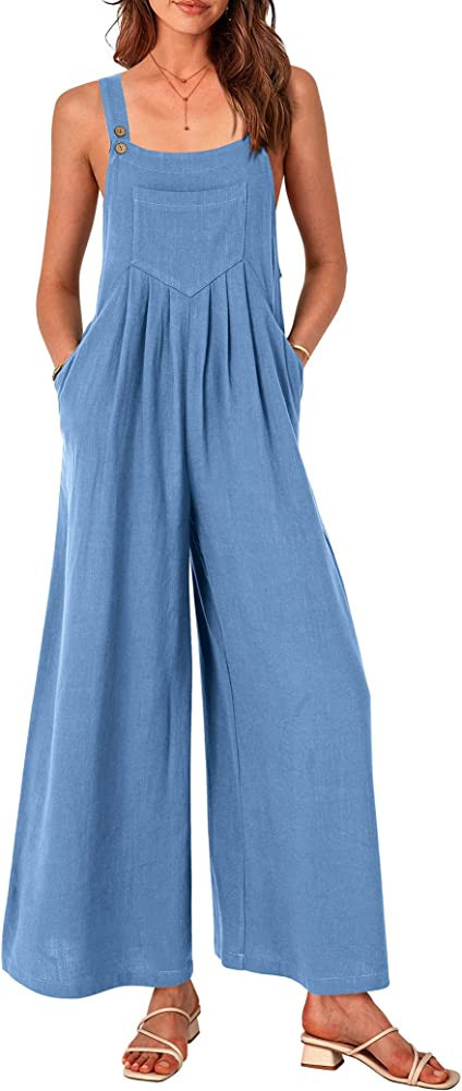 PRETTYGARDEN Women's Bib Overalls Casual Summer Sleeveless Strap Loose Wide Leg Jumpsuits with Po... | Amazon (US)