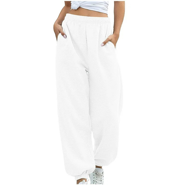 Womens Pants Casual Trendy Bottom Sweat Joggers Workout High Waisted Yoga With Pockets Pant | Walmart (US)
