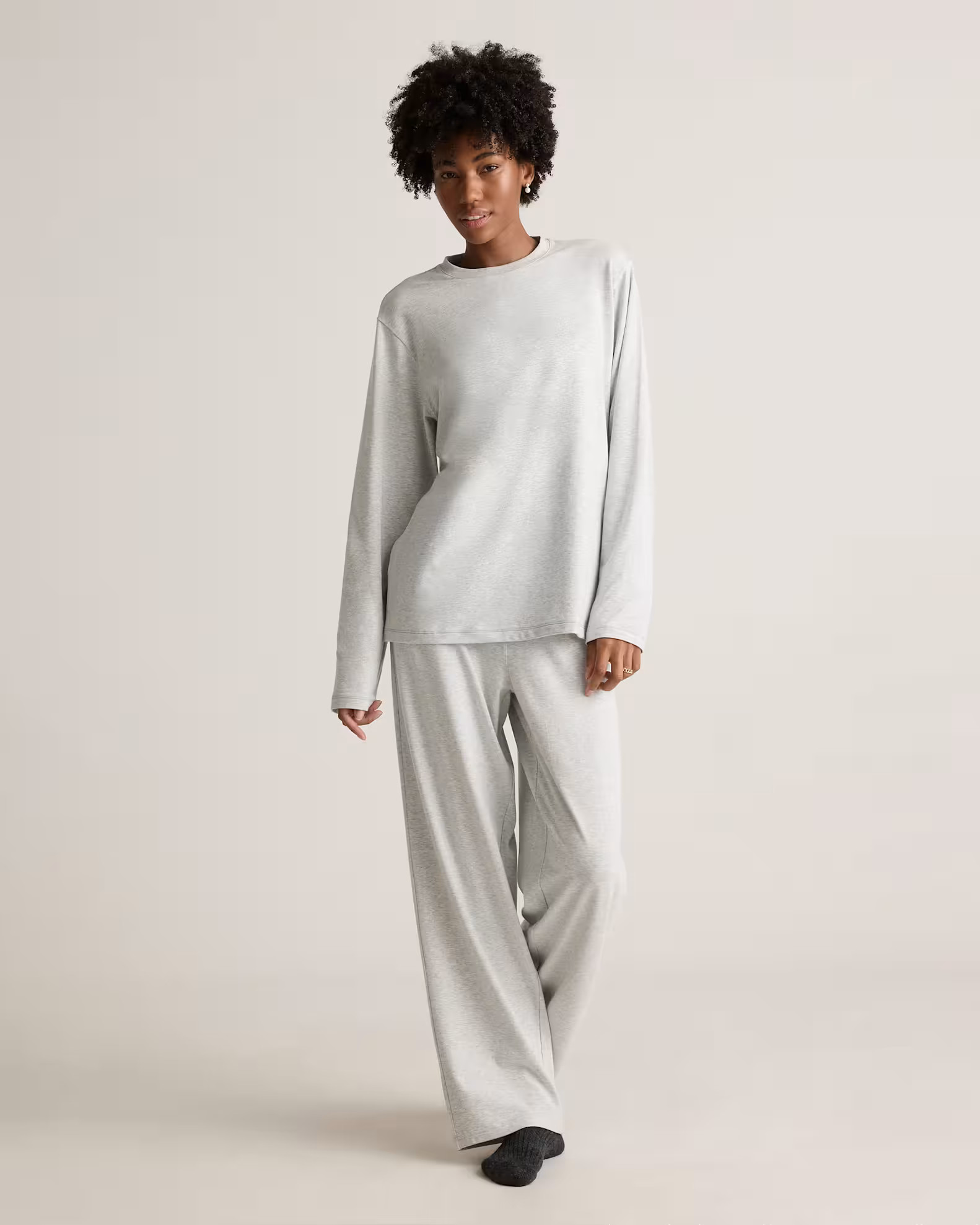 Dream Lounge Oversized Long Sleeve Pajama Set in Light Heather Grey | Quince