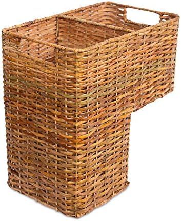 BIRDROCK HOME Stair Basket for Staircases - Wicker Woven Storage Bin for Stairs - Natural Brown Orga | Amazon (US)