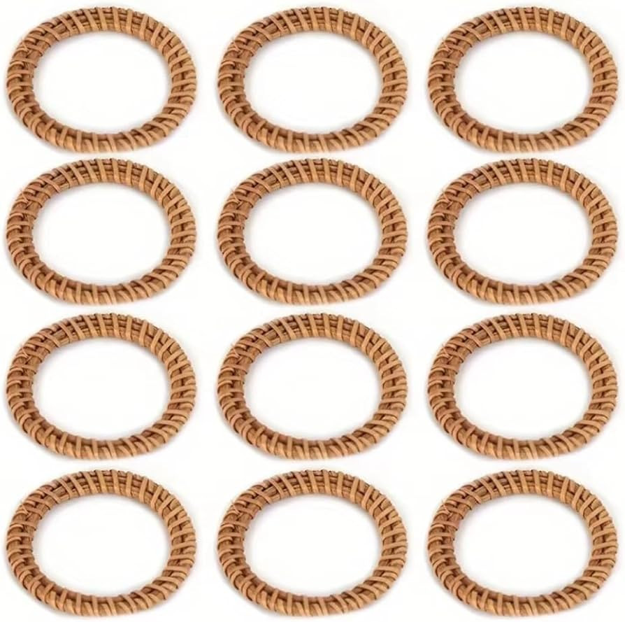 Leadigol 12pcs Bohemian Rattan Napkin Rings, Handmade Rattan Napkin Holders, Rustic Woven Tableto... | Amazon (US)