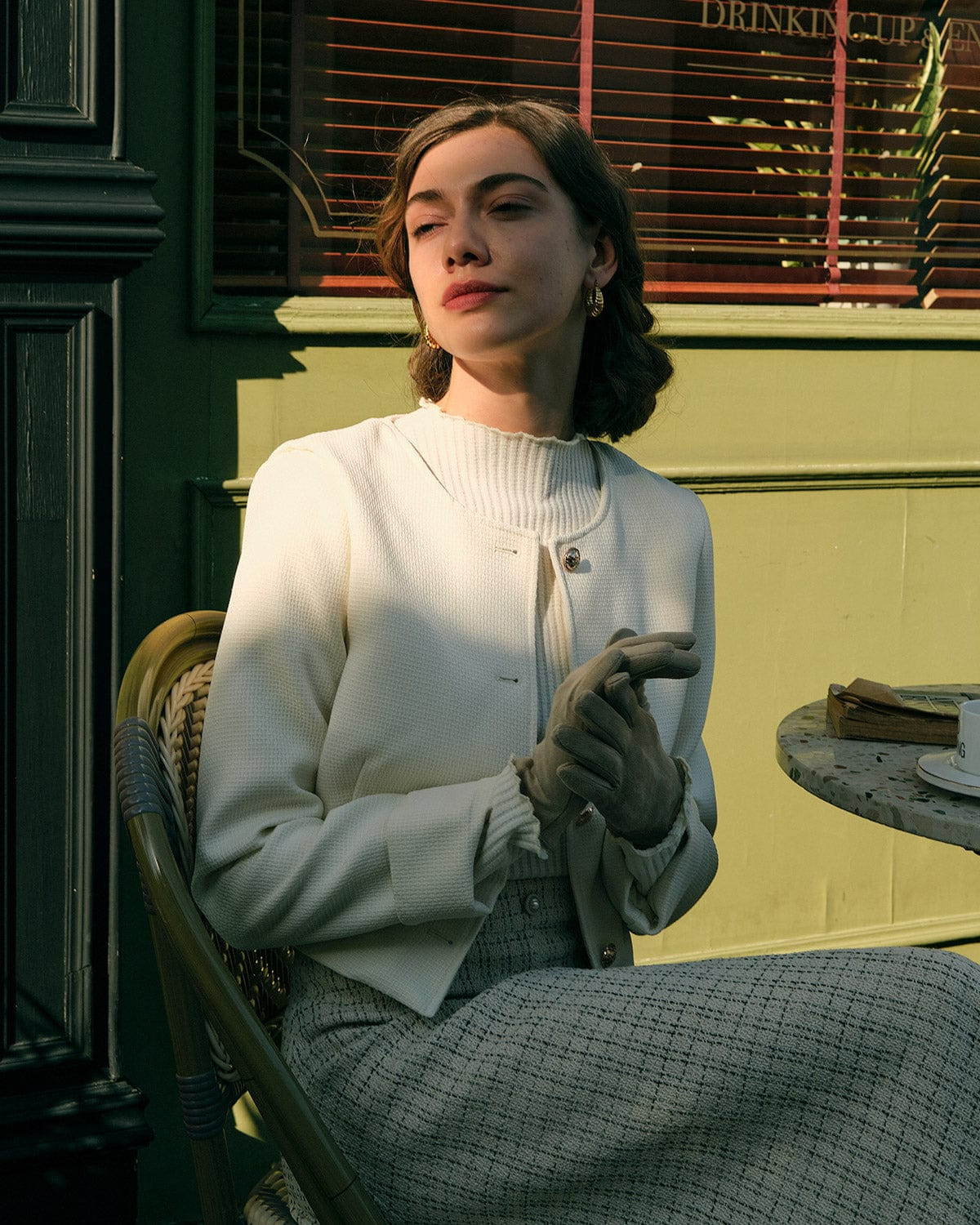 The Cropped Tweed Jacket & Reviews - Beige - Outerwear | RIHOAS | rihoas.com