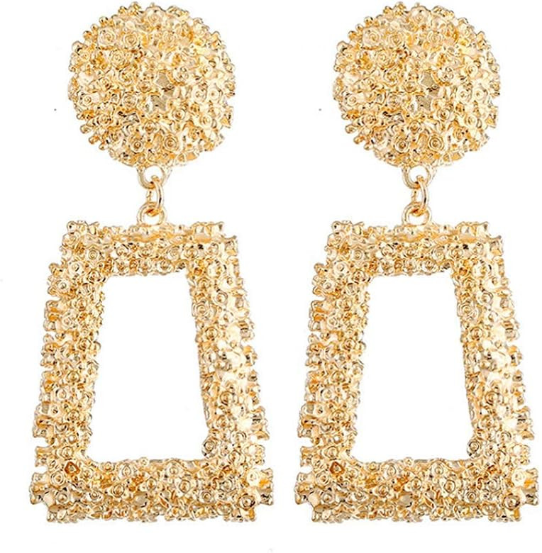 Hollow Geometric Large Square Dangle Earrings Metal Statement Drop Earrings Punk Bohemian Raised ... | Amazon (US)