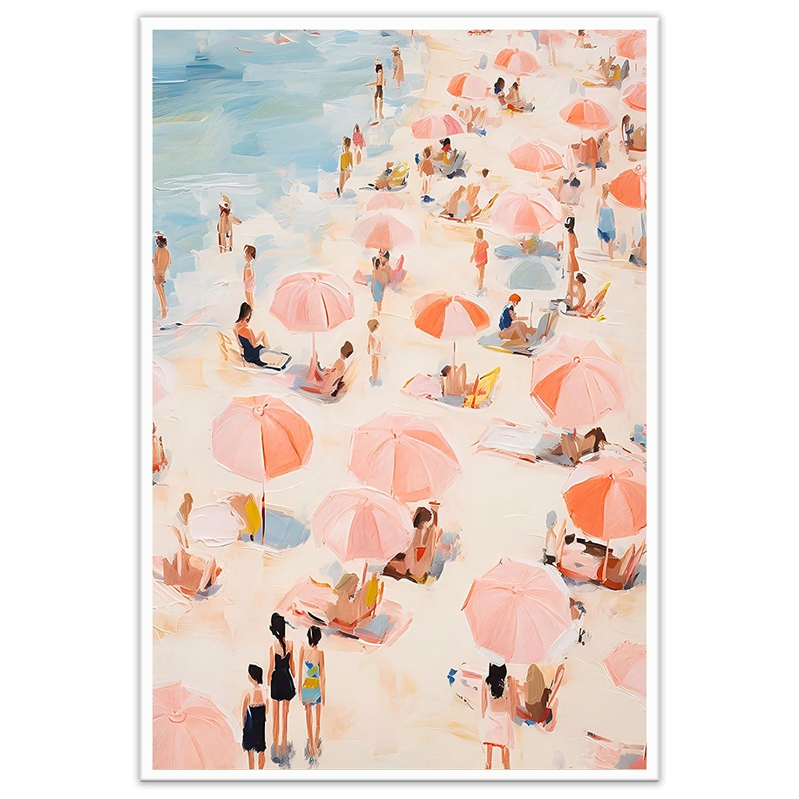 Romantic Summer Beach Wall Art Vintage Pastel Pink Coastal Scene Canvas Decor Lively Seaside Figu... | Amazon (US)