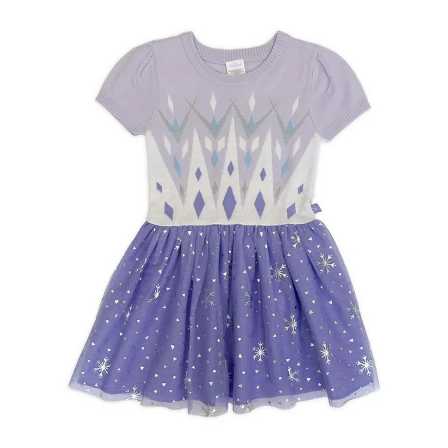 Girls Disney Frozen Elsa Cosplay Short Sleeve Sweater Dress, Sizes 4-12 - Walmart.com | Walmart (US)