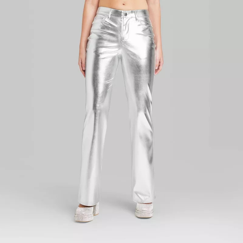 Women's High-Rise Metallic Flare Pants - Wild Fable™ Silver 2 | Target