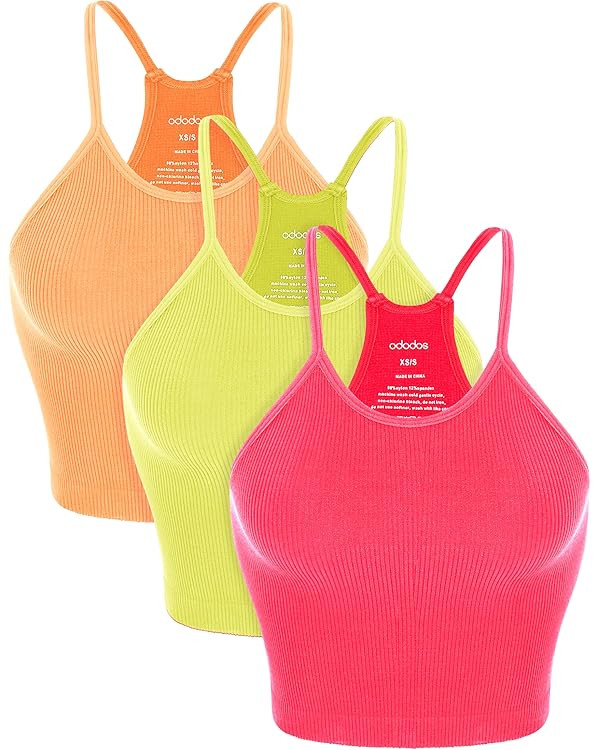 ODODOS Women's Crop 3-Pack Seamless Rib-Knit Camisole Crop Tank Tops | Amazon (US)