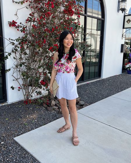 Pink floral top (XS)
Floral one shoulder top
White shorts  (28)
White high waisted shorts 
Straw clutch 
Braided sandals  (TTS)
Summer outfit 
Spring vacation outfit 
Abercrombie outfit

#LTKstyletip #LTKSeasonal #LTKfindsunder50