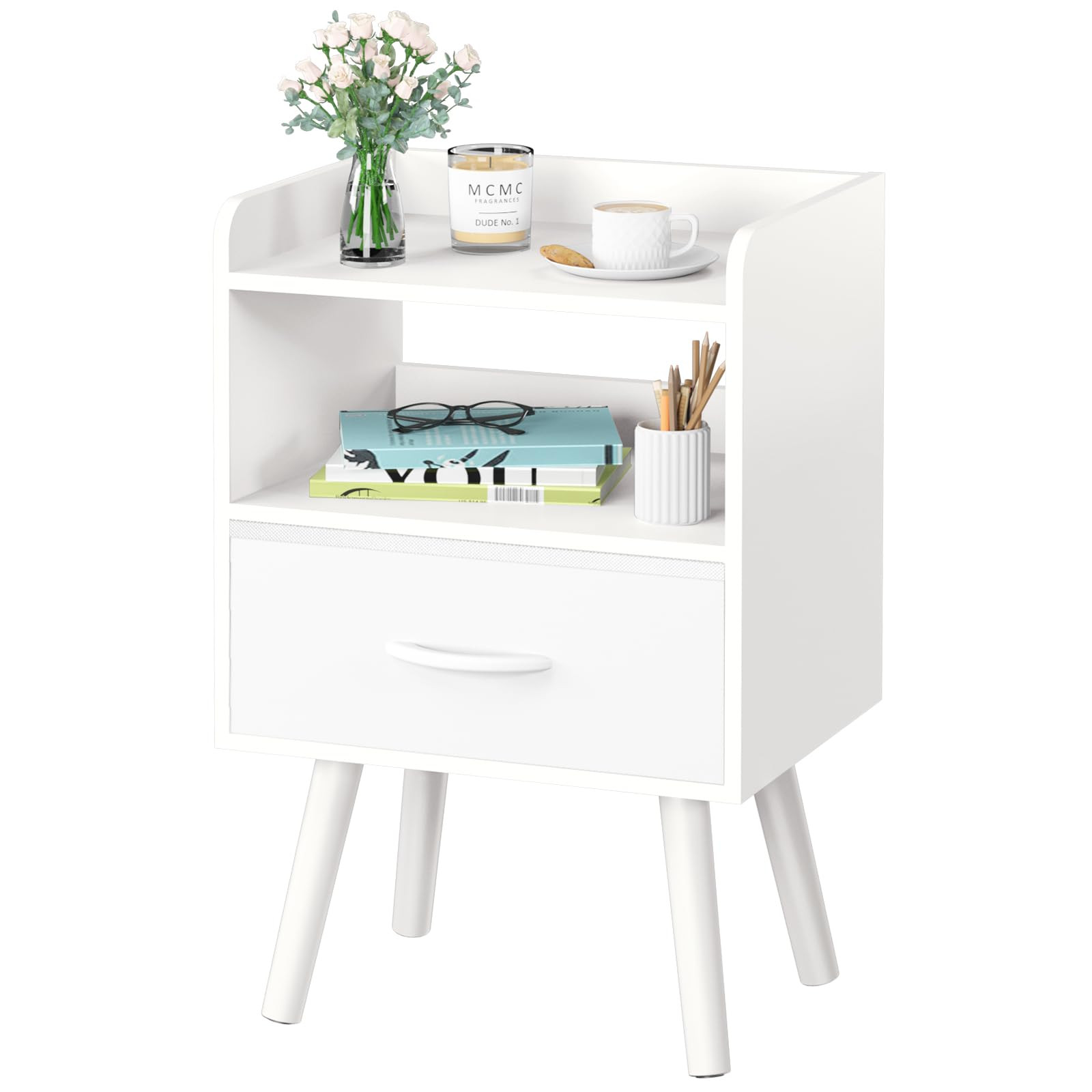 Amazon.com: Yoobure Night Stand with Drawer, Modern Nightstand, Bedside Tables, Mid Century Night... | Amazon (US)