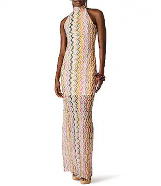 Steve Madden Layra Printed Mesh High Halter Neck Sleeveless Maxi Dress - S | Dillard's