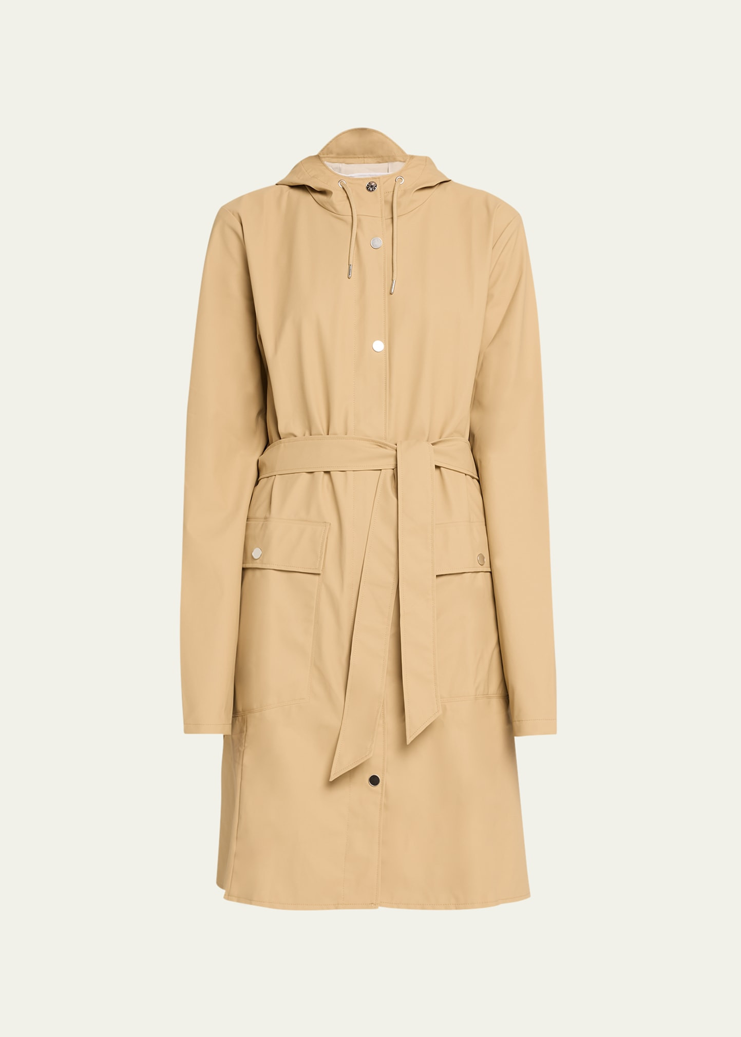 Rains Curve Belted Trench Coat with Drawstring Hood | Bergdorf Goodman