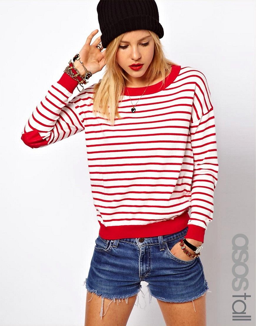 ASOS TALL Jumper In Stripe With Heart Elbow Patch - White/red | Asos ROW