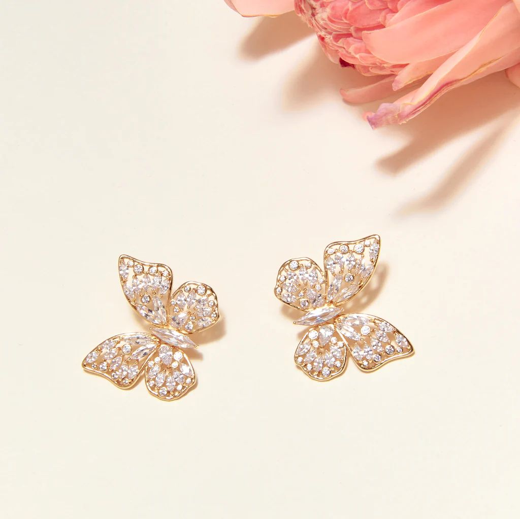 Ingrid Crystal Butterfly Stud Earrings | Mignonne Gavigan