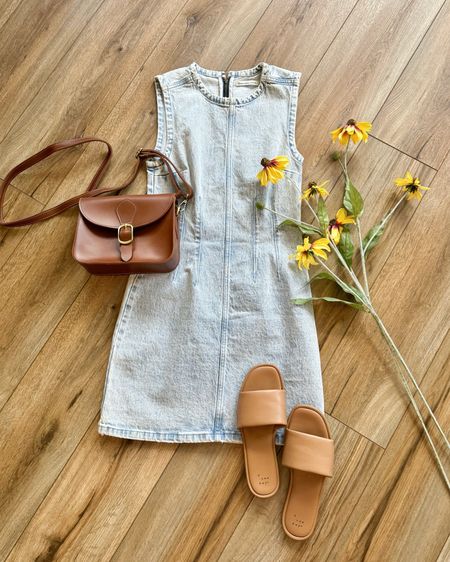 Denim dress. Jean dress. Sandals. Spring dress. Summer dress. 

#LTKFestival #LTKGiftGuide #LTKSeasonal