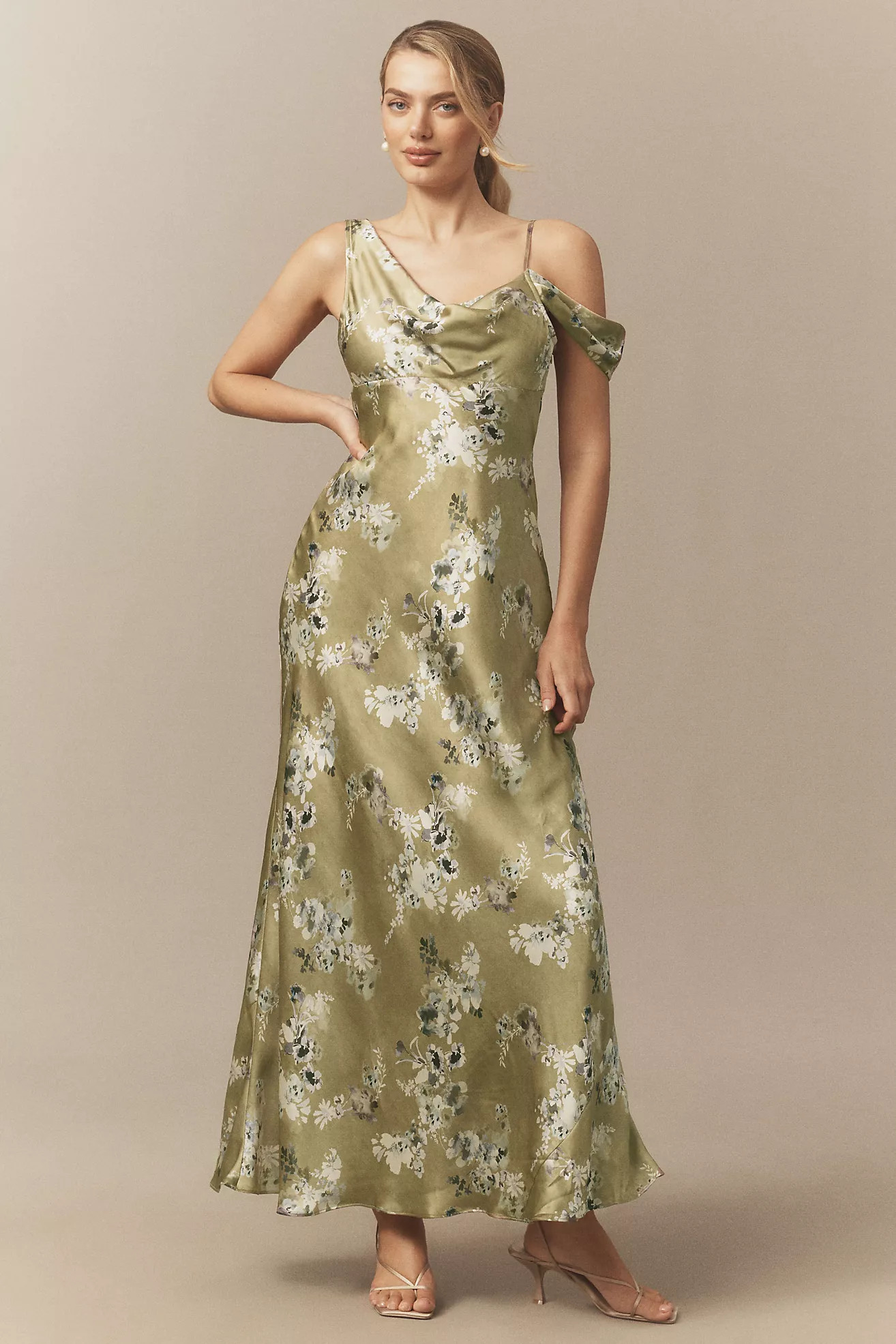 BHLDN Abigail Asymmetric Cowl-Neck High-Shine Satin Maxi Dress | Anthropologie (US)