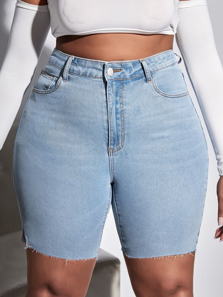 New
     
      SHEIN SXY Plus Raw Cut Split Hem Denim Shorts | SHEIN