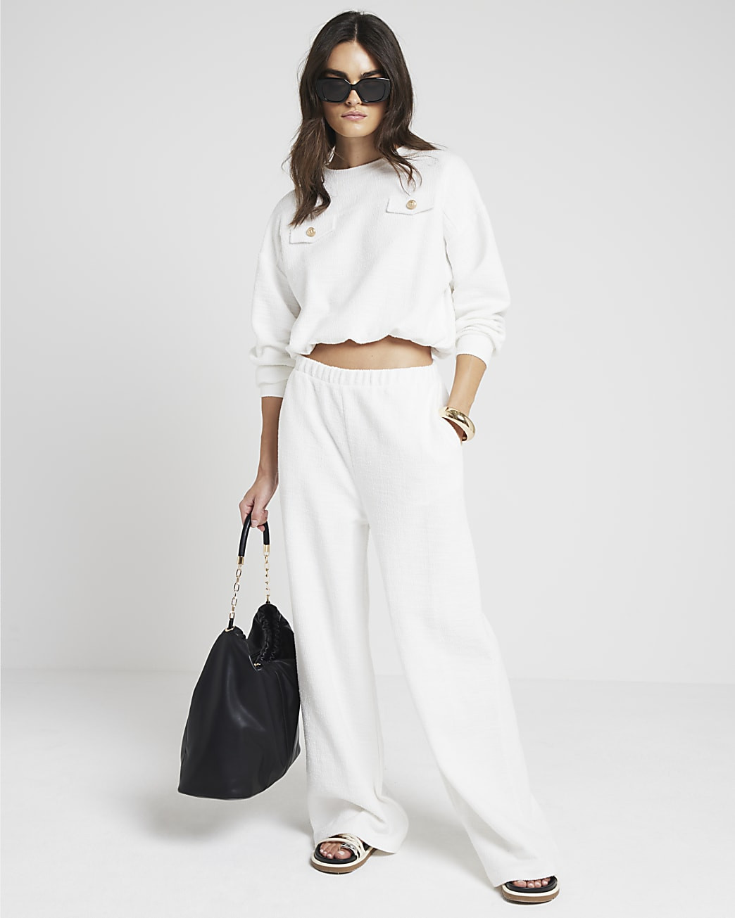 Cream Boucle Elasticated Hem Sweatshirt | River Island (UK & IE)