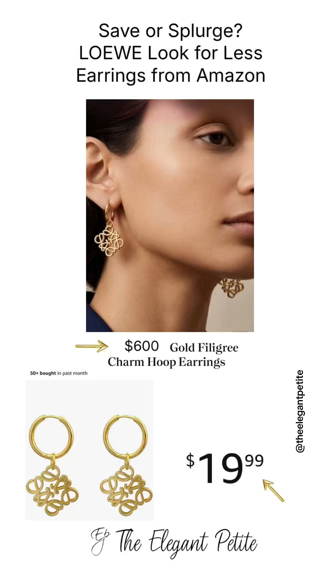 LOEWE Look for Less Earrings from Amazon 
Follow me for more inspiration. Affordable fashion items with a touch of luxury.                     LOEWE Signature Brand in Iconic Polished gold-tone hoops with intricate filigree charms.
Lightweight drop design for effortless wear. The creative and versatile design features a hollowed-out square section that not only serves as a highlight of the earrings but can also be detached and used as a necklace pendant. This multi-purpose design adds more creativity and possibilities to your jewelry styling, maximizing the value of each piece.
Timeless, elegant detail that complements many looks. Perfect Addition to Your Wardrobe!!  #elegantstyle #styleinspo
#designerinspired
#designeramazonfashion
#loewelookforless

#LTKootd #LTKPetite