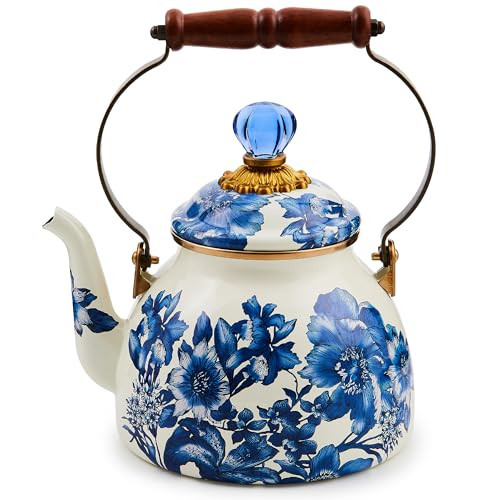 MACKENZIE-CHILDS 2-Quart Enamel Tea Kettle, Cute Tea Kettle for Stovetop, Royal English Garden | Amazon (US)