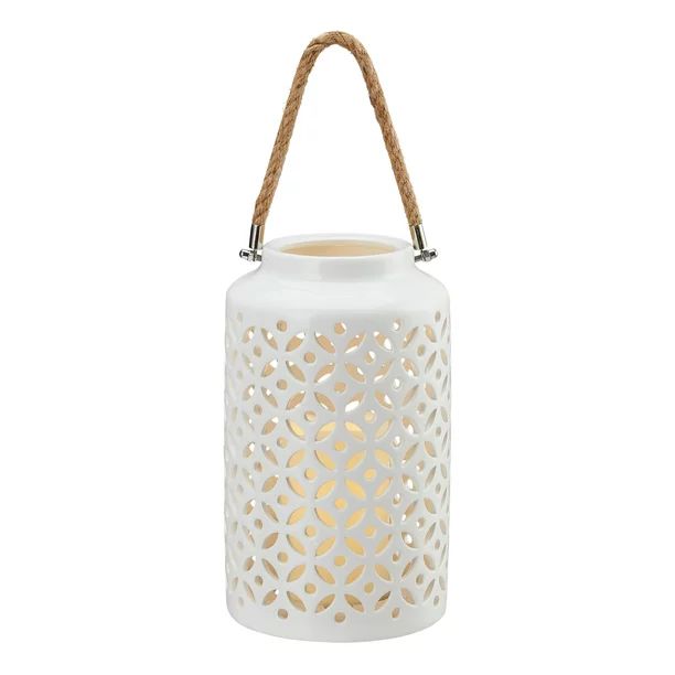 Better Homes & Gardens 10in Ceramic Lantern with Candle, White | Walmart (US)