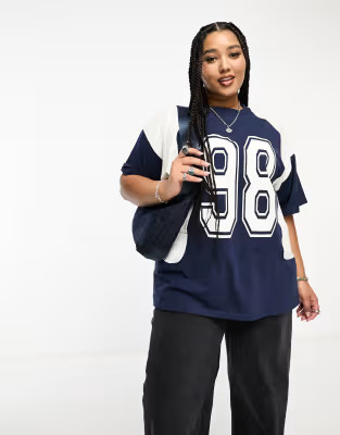 ASOS DESIGN Curve oversized t-shirt with 98 football graphic in navy | ASOS (Global)